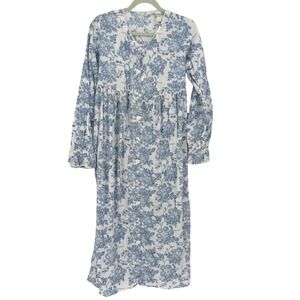 Gilligan O Malley Womens Nightgown M Blue Floral Cotton Cottagecore Farmcore